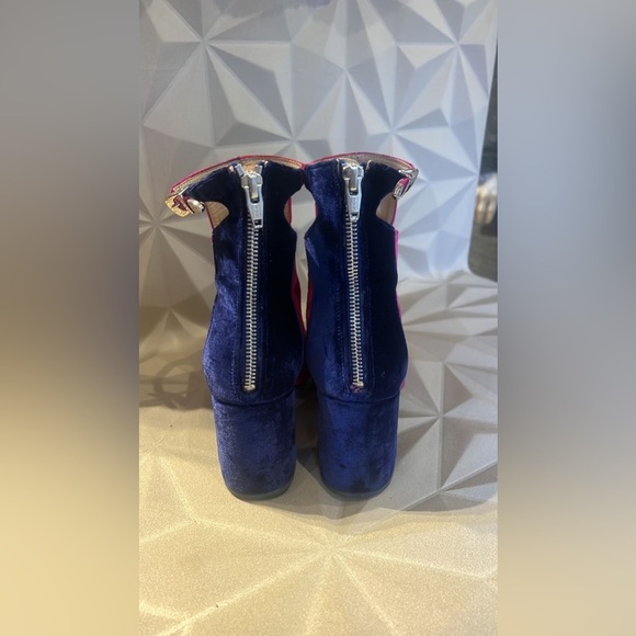 Toga Pulla velvet color block ankle boots fuschia & navy block heeel - Picture 3 of 13